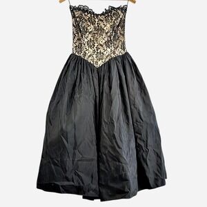 Gunne Sax Vintage Late 80s‎ Early 90s Black Lace Corset Ballgown - 9 / Small